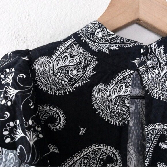 Ted Baker Tiasey Paisley Ruffle Blouse Top 0 Black High Neck Waterfall Frill - Picture 11 of 13
